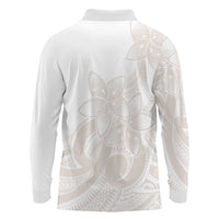 Polynesian Tribal Plumeria Lotu Tamaiti Long Sleeve Polo Shirt Pastel Nude - Polynesian Pride