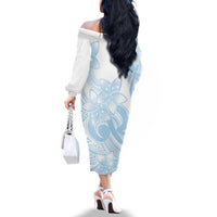 Polynesian Tribal Plumeria Lotu Tamaiti Family Matching Off The Shoulder Long Sleeve Dress and Hawaiian Shirt Pastel Sky Blue - Polynesian Pride