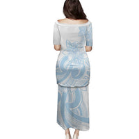 Polynesian Tribal Plumeria Lotu Tamaiti Family Matching Puletasi and Hawaiian Shirt Pastel Sky Blue - Polynesian Pride