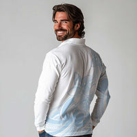 Polynesian Tribal Plumeria Lotu Tamaiti Long Sleeve Polo Shirt Pastel Sky Blue - Polynesian Pride
