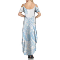 Polynesian Tribal Plumeria Lotu Tamaiti Summer Maxi Dress Pastel Sky Blue - Polynesian Pride