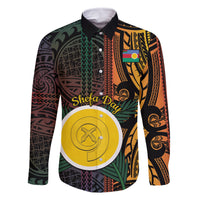 Personalised Shefa Day Family Matching Long Sleeve Bodycon Dress and Hawaiian Shirt Happy June 18 Vanuatu Province LT14 Dad's Shirt - Long Sleeve Black - Polynesian Pride