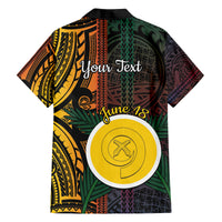 Personalised Shefa Day Family Matching Off The Shoulder Long Sleeve Dress and Hawaiian Shirt Happy June 18 Vanuatu Province