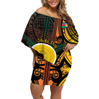 Personalised Shefa Day Family Matching Off Shoulder Short Dress and Hawaiian Shirt Happy June 18 Vanuatu Province