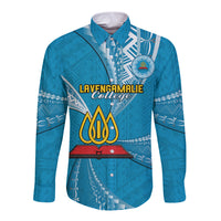 Personalised Tonga Lavengamalie College Long Sleeve Button Shirt Tongan Ngatu Pattern LT14 Unisex Blue - Polynesian Pride