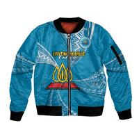 Personalised Tonga Lavengamalie College Sleeve Zip Bomber Jacket Class Of Year Tongan Ngatu Pattern LT14 Unisex Blue - Polynesian Pride