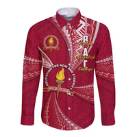 Personalised Tonga Beulah College Long Sleeve Button Shirt Tongan Ngatu Pattern LT14 Unisex Maroon - Polynesian Pride