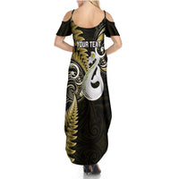 Personalised New Zealand Summer Maxi Dress Aotearoa Silver Fern With Manaia Maori Unique Gold LT14 - Polynesian Pride