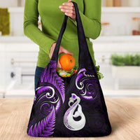 Purple New Zealand Grocery Bag Aotearoa Silver Fern With Manaia Maori