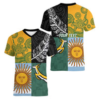 Personalised Rugby 2025 Championship Women V-Neck T-Shirt Combination of Southern Hemisphere Countries - Polynesian Pride