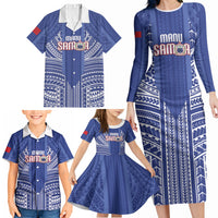 Custom Manu Samoa Rugby 2026 Family Matching Long Sleeve Bodycon Dress and Hawaiian Shirt Samoan Pattern LT14 - Polynesian Pride