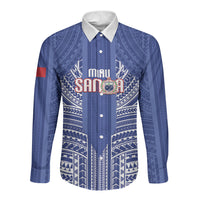 Custom Manu Samoa Rugby 2026 Long Sleeve Button Shirt Samoan Pattern LT14 Unisex Blue - Polynesian Pride