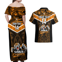 Custom Papua New Guinea Rugby Couples Matching Off Shoulder Maxi Dress and Hawaiian Shirt Lae Snax Tigers PNG Polynesian Pattern LT14 - Polynesian Pride