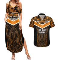 Custom Papua New Guinea Rugby Couples Matching Summer Maxi Dress and Hawaiian Shirt Lae Snax Tigers PNG Polynesian Pattern LT14 Orange - Polynesian Pride