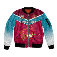 Custom Papua New Guinea Rugby Sleeve Zip Bomber Jacket Goroka Lahanis PNG Polynesian Pattern LT14 Unisex Red - Polynesian Pride