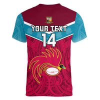 Custom Papua New Guinea Rugby Women V Neck T Shirt Goroka Lahanis PNG Polynesian Pattern LT14 - Polynesian Pride