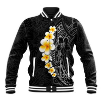 Black Tropical Plumeria With Galaxy Polynesian Art Baseball Jacket