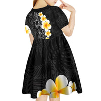 Black Tropical Plumeria With Galaxy Polynesian Art Kid Short Sleeve Dress