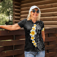 Black Tropical Plumeria With Galaxy Polynesian Art Women Polo Shirt