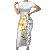 White Tropical Plumeria With Galaxy Polynesian Art Family Matching Short Sleeve Bodycon Dress and Hawaiian Shirt LT14 Mom's Dress White - Polynesian Pride