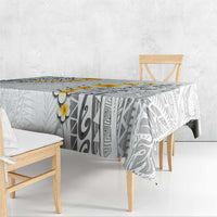 White Tropical Plumeria With Galaxy Polynesian Art Tablecloth