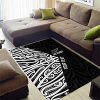 New Zealand Silver Fern Rugby Custom Area Rug Maori Koru Go Black Fern - Polynesian Pride