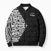 New Zealand Silver Fern Rugby Custom Bomber Puffer Jacket Maori Koru Go Black Fern - Polynesian Pride