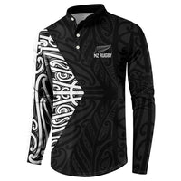 New Zealand Silver Fern Rugby Custom Button Sweatshirt Maori Koru Go Black Fern - Polynesian Pride