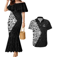 New Zealand Silver Fern Rugby Custom Couples Matching Mermaid Dress and Hawaiian Shirt Maori Koru Go Black Fern LT14 Black - Polynesian Pride