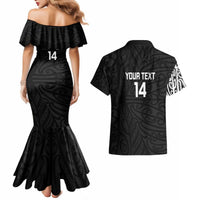 New Zealand Silver Fern Rugby Custom Couples Matching Mermaid Dress and Hawaiian Shirt Maori Koru Go Black Fern LT14 - Polynesian Pride