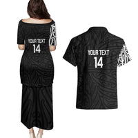 New Zealand Silver Fern Rugby Custom Couples Matching Puletasi and Hawaiian Shirt Maori Koru Go Black Fern LT14 - Polynesian Pride