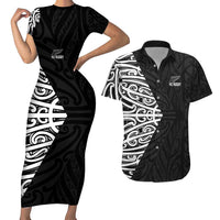 New Zealand Silver Fern Rugby Custom Couples Matching Short Sleeve Bodycon Dress and Hawaiian Shirt Maori Koru Go Black Fern LT14 Black - Polynesian Pride