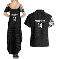 New Zealand Silver Fern Rugby Custom Couples Matching Summer Maxi Dress and Hawaiian Shirt Maori Koru Go Black Fern LT14 - Polynesian Pride