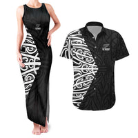 New Zealand Silver Fern Rugby Custom Couples Matching Tank Maxi Dress and Hawaiian Shirt Maori Koru Go Black Fern LT14 Black - Polynesian Pride