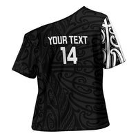 New Zealand Silver Fern Rugby Custom Cross Shoulder Shirt Maori Koru Go Black Fern - Polynesian Pride