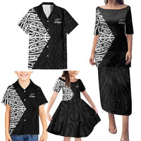 New Zealand Silver Fern Rugby Custom Family Matching Puletasi and Hawaiian Shirt Maori Koru Go Black Fern LT14 - Polynesian Pride