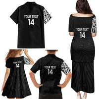 New Zealand Silver Fern Rugby Custom Family Matching Puletasi and Hawaiian Shirt Maori Koru Go Black Fern LT14 - Polynesian Pride