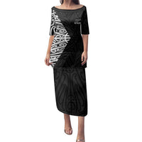 New Zealand Silver Fern Rugby Custom Family Matching Puletasi and Hawaiian Shirt Maori Koru Go Black Fern LT14 Mom's Dress Black - Polynesian Pride