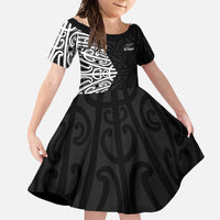New Zealand Silver Fern Rugby Custom Family Matching Summer Maxi Dress and Hawaiian Shirt Maori Koru Go Black Fern LT14 Daughter's Dress Black - Polynesian Pride