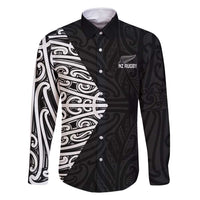 New Zealand Silver Fern Rugby Custom Family Matching Summer Maxi Dress and Hawaiian Shirt Maori Koru Go Black Fern LT14 Dad's Shirt - Long Sleeve Black - Polynesian Pride