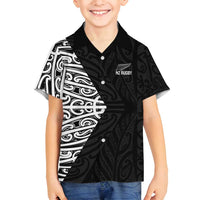 New Zealand Silver Fern Rugby Custom Family Matching Summer Maxi Dress and Hawaiian Shirt Maori Koru Go Black Fern LT14 Son's Shirt Black - Polynesian Pride