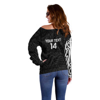 New Zealand Silver Fern Rugby Custom Off Shoulder Sweater Maori Koru Go Black Fern - Polynesian Pride