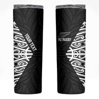 New Zealand Silver Fern Rugby Custom Skinny Tumbler Maori Koru Go Black Fern - Polynesian Pride