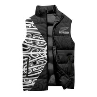New Zealand Silver Fern Rugby Custom Sleeveless Puffer Jacket Maori Koru Go Black Fern - Polynesian Pride