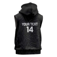 New Zealand Silver Fern Rugby Custom Sleeveless Zip Hoodie Maori Koru Go Black Fern LT14 - Polynesian Pride