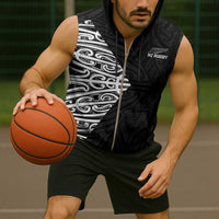 New Zealand Silver Fern Rugby Custom Sleeveless Zip Hoodie Maori Koru Go Black Fern - Polynesian Pride