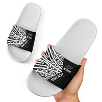 New Zealand Silver Fern Rugby Custom Slide Sandals Maori Koru Go Black Fern - Polynesian Pride