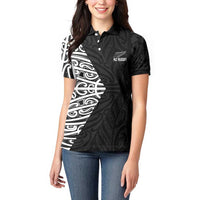 New Zealand Silver Fern Rugby Custom Women Polo Shirt Maori Koru Go Black Fern - Polynesian Pride