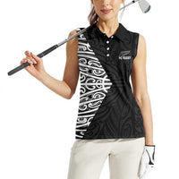 New Zealand Silver Fern Rugby Custom Women Sleeveless Polo Shirt Maori Koru Go Black Fern - Polynesian Pride