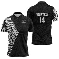 New Zealand Silver Fern Rugby Custom Zipper Polo Shirt Maori Koru Go Black Fern - Polynesian Pride